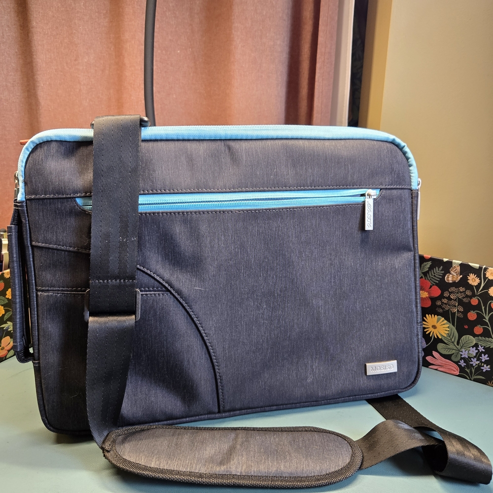 Padded Laptop Messenger Bag, Grey And Blue